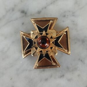Vintage Maltese Gold Tone Cross with Amber Colored Stones